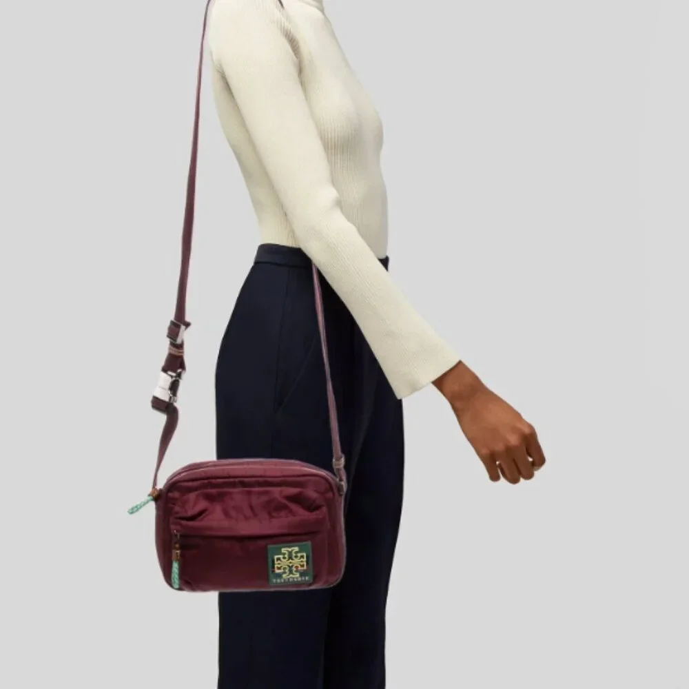 Tory Burch Ripstop Crossbody In Winetasting - Picture 2 of 7